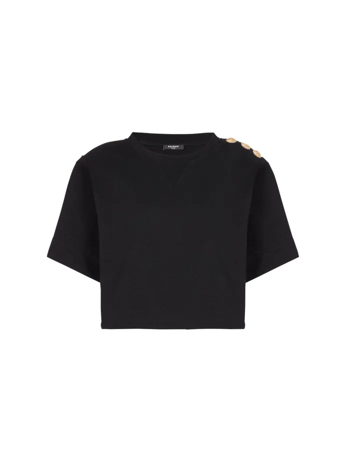 Cropped Sweatshirt With Buttons Black Women Balmain Sweatshirts