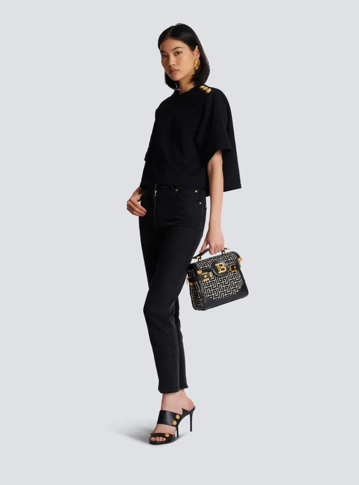 Cropped Sweatshirt With Buttons Black Women Balmain Sweatshirts