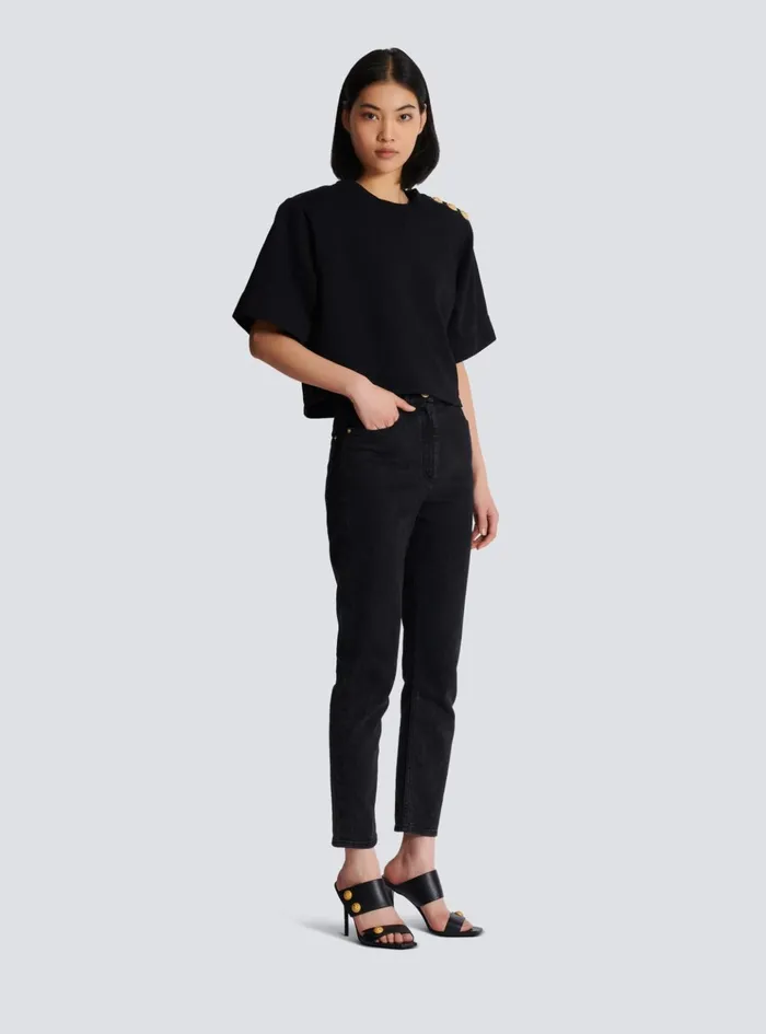 Cropped Sweatshirt With Buttons Black Women Balmain Sweatshirts