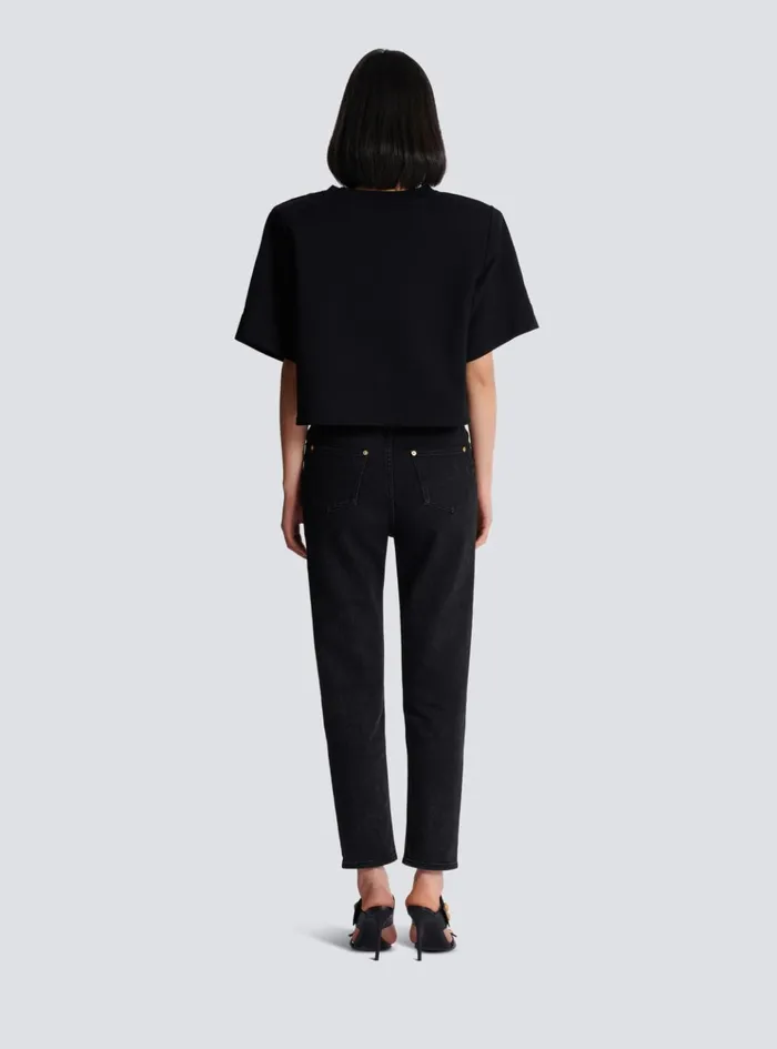 Cropped Sweatshirt With Buttons Black Women Balmain Sweatshirts