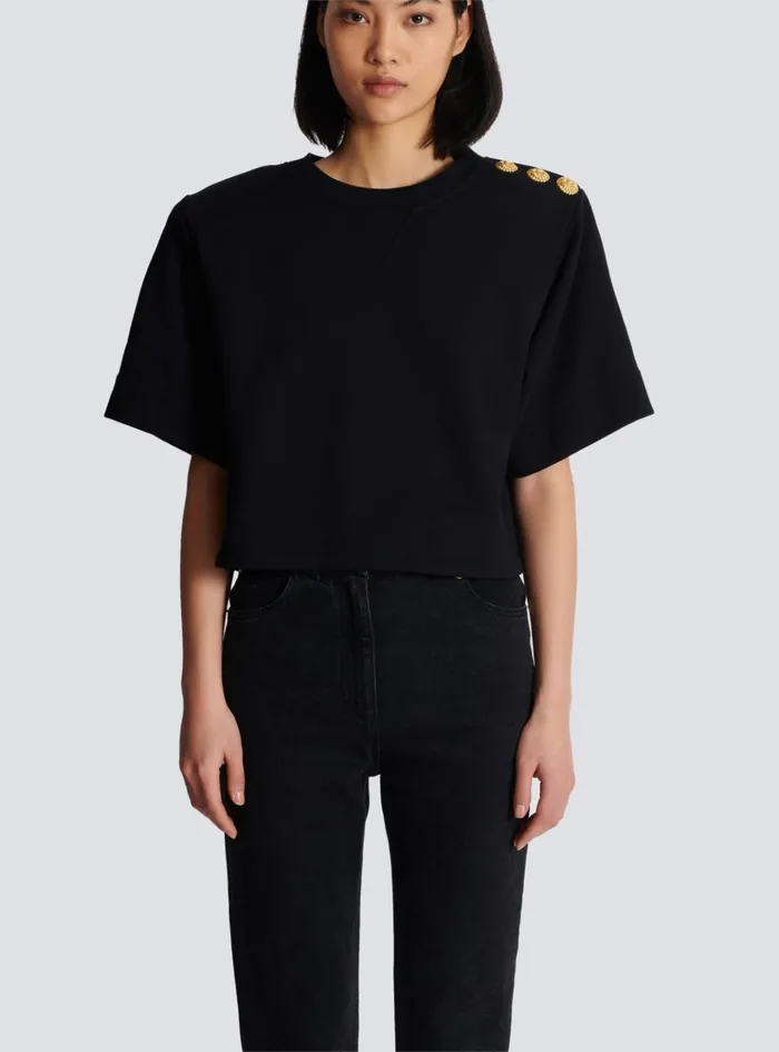 Cropped Sweatshirt With Buttons Black Women Balmain Sweatshirts