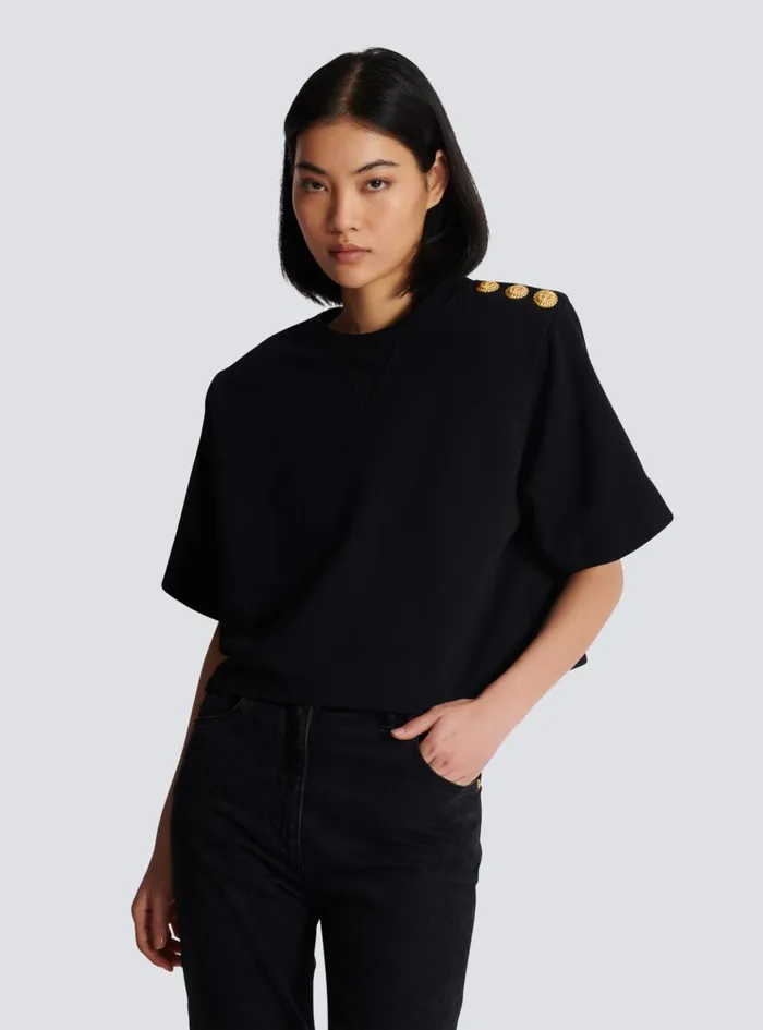 Cropped Sweatshirt With Buttons Black Women Balmain Sweatshirts