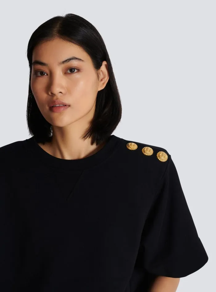 Cropped Sweatshirt With Buttons Black Women Balmain Sweatshirts