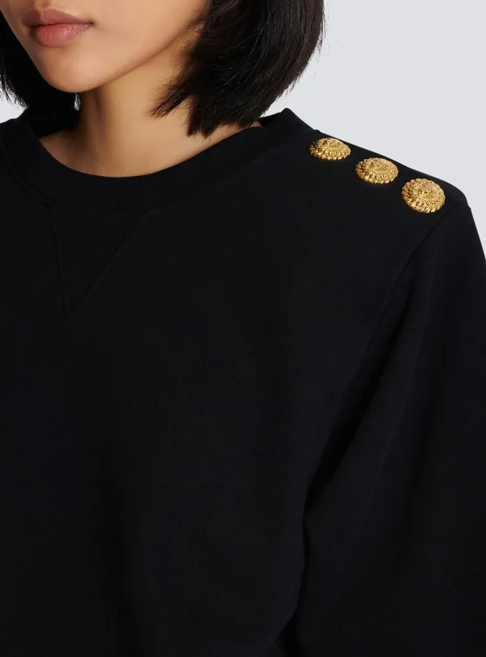 Cropped Sweatshirt With Buttons Black Women Balmain Sweatshirts