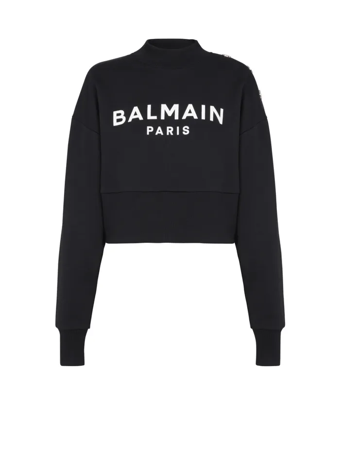 Cropped Sweatshirt With Paris Print Black Women Balmain Sweatshirts