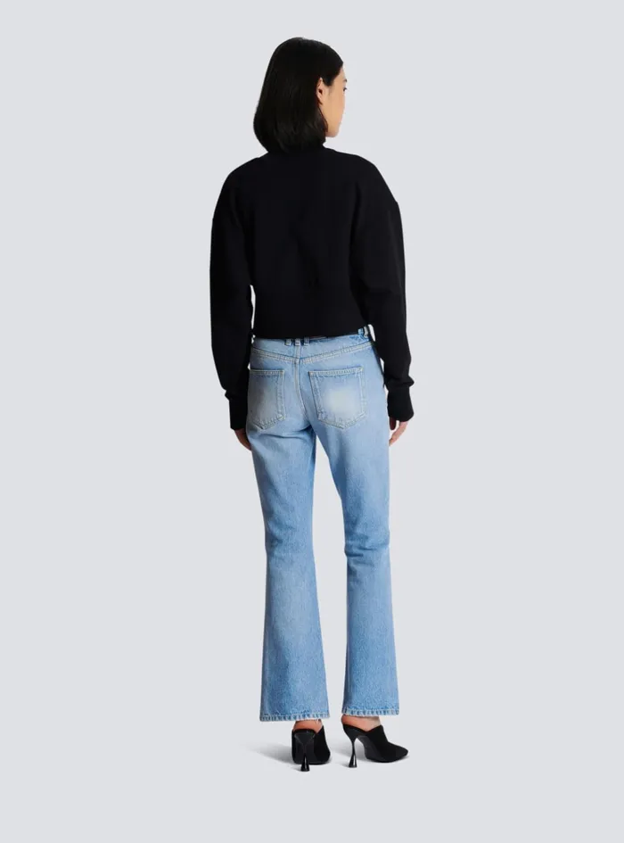 Cropped Sweatshirt With Paris Print Black Women Balmain Sweatshirts