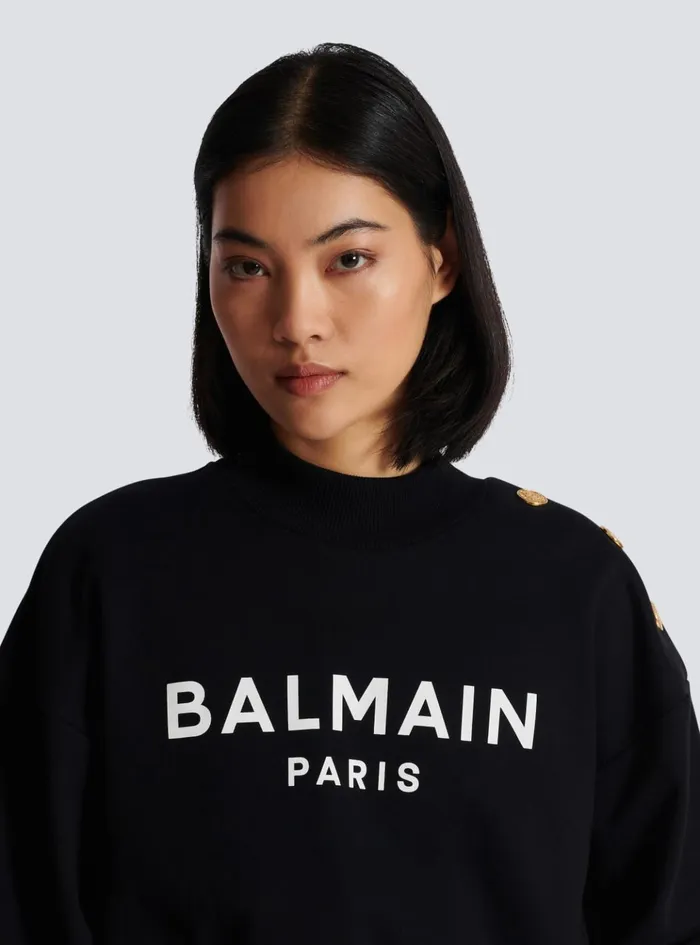 Cropped Sweatshirt With Paris Print Black Women Balmain Sweatshirts