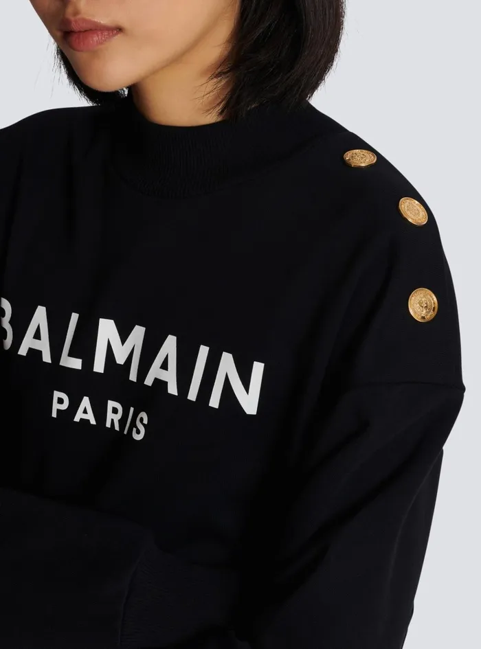 Cropped Sweatshirt With Paris Print Black Women Balmain Sweatshirts