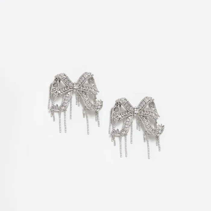 Crystal Embellished Bow Earrings Women Self Portrait Jewellery