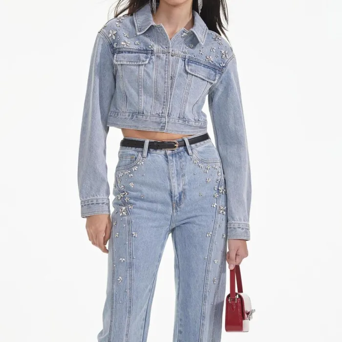 Crystal Embellished Denim Jacket Women Self Portrait Denim Crystal Embellished Denim Jacket Women Self Portrait Denim