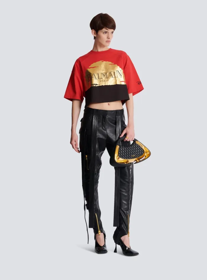 Disney X The Lion King 8211 Cropped Tshirt With Sunset Print Red Women Balmain TShirts
