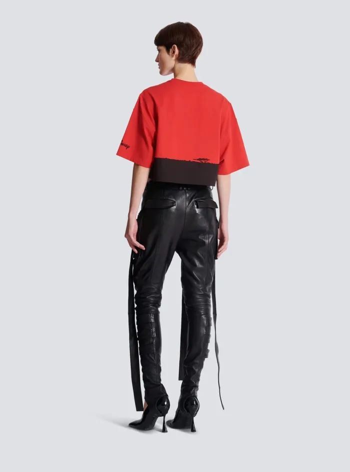 Disney X The Lion King 8211 Cropped Tshirt With Sunset Print Red Women Balmain TShirts
