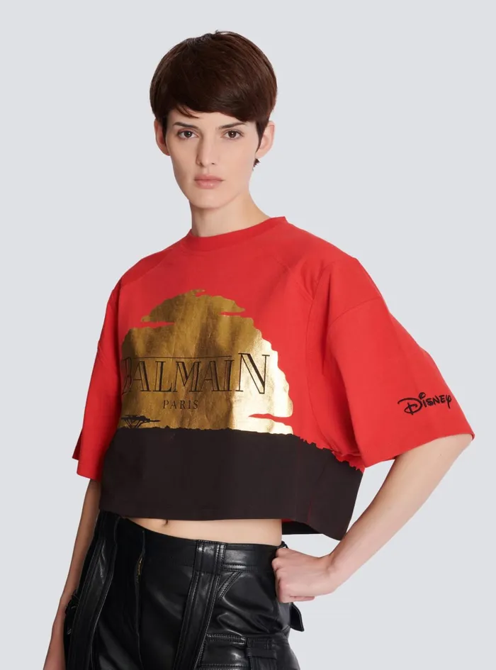 Disney X The Lion King 8211 Cropped Tshirt With Sunset Print Red Women Balmain TShirts