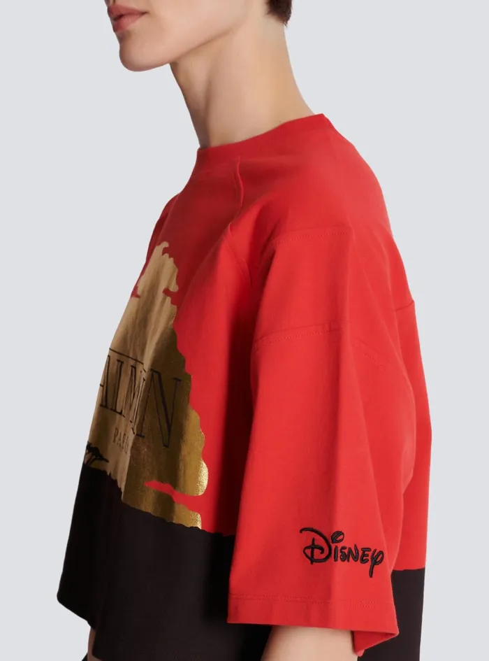Disney X The Lion King 8211 Cropped Tshirt With Sunset Print Red Women Balmain TShirts