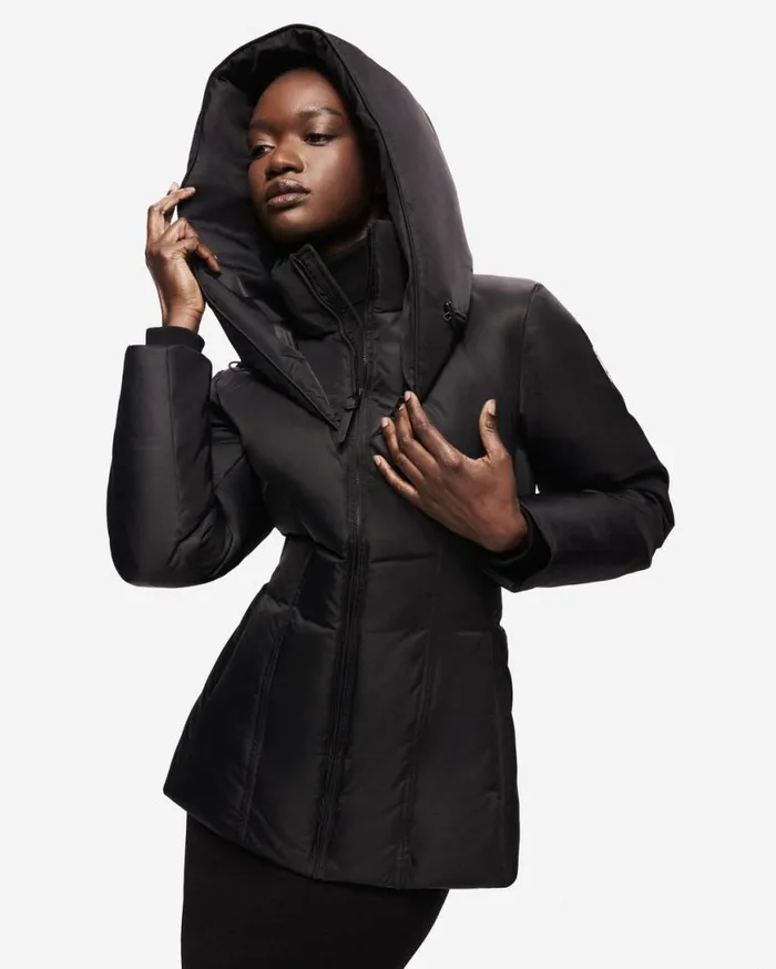 Downs and Jackets Women Mackage ALANA Tech Satin Medium Down Jacket Black
