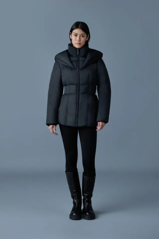 Downs and Jackets Women Mackage ALANA Tech Satin Medium Down Jacket Black
