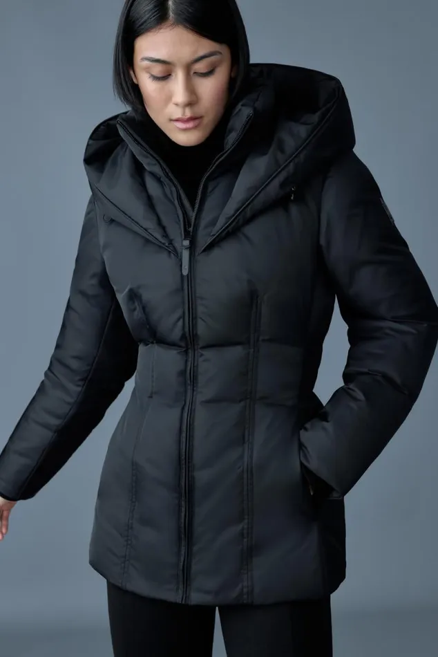 Downs and Jackets Women Mackage ALANA Tech Satin Medium Down Jacket Black