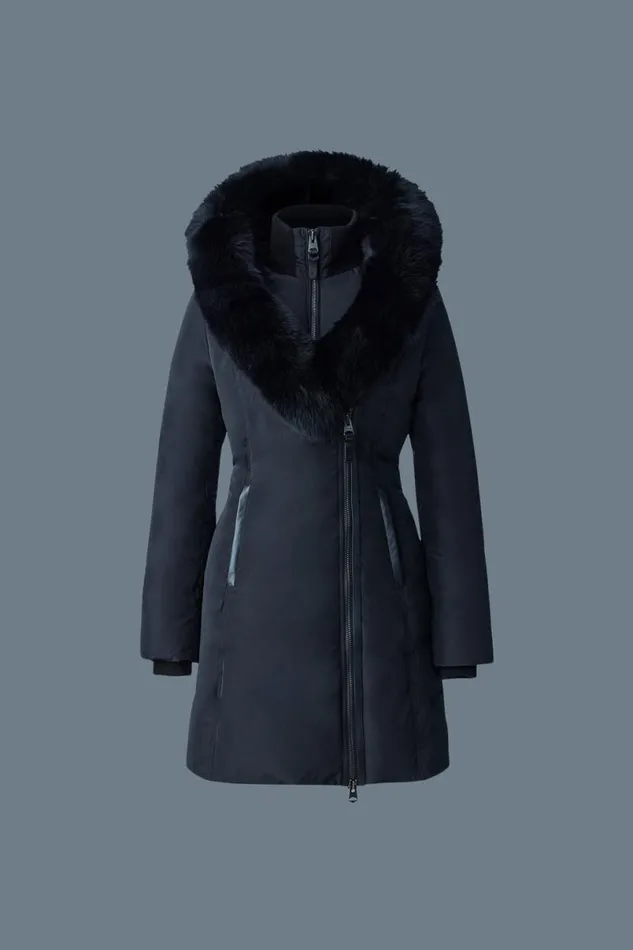 Downs and Jackets Women Mackage KAY Down Coat With Blue Fox Fur Signature Mackage Collar Black