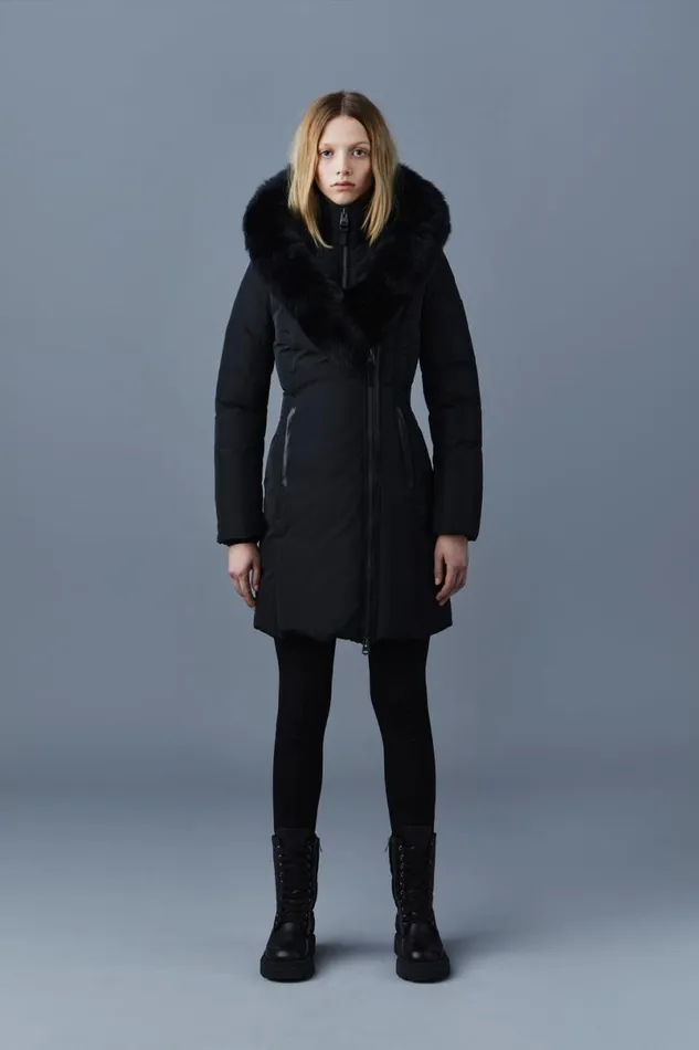 Downs and Jackets Women Mackage KAY Down Coat With Blue Fox Fur Signature Mackage Collar Black