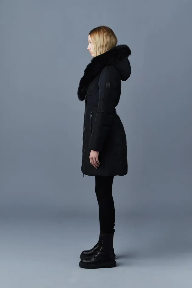 Downs and Jackets Women Mackage KAY Down Coat With Blue Fox Fur Signature Mackage Collar Black