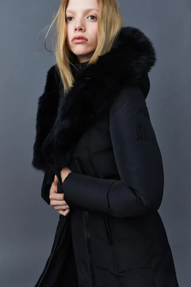 Downs and Jackets Women Mackage KAY Down Coat With Blue Fox Fur Signature Mackage Collar Black