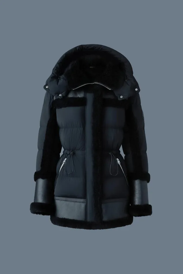 Downs and Jackets Women Mackage LILIBETH Mixedmedia Shearling Down Parka Blacknatural