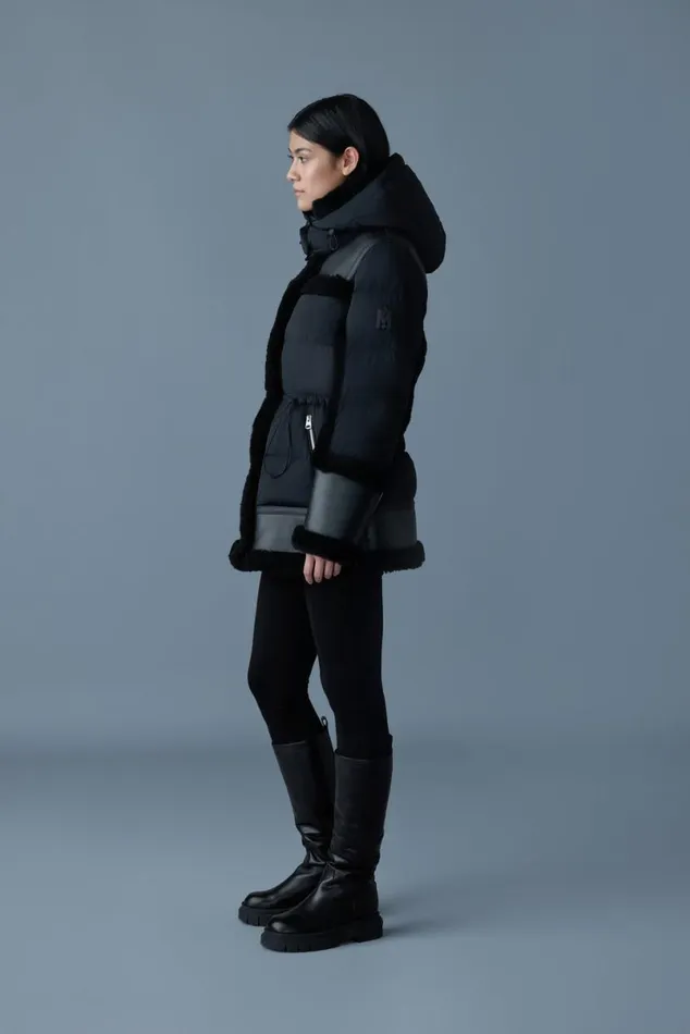 Downs and Jackets Women Mackage LILIBETH Mixedmedia Shearling Down Parka Blacknatural