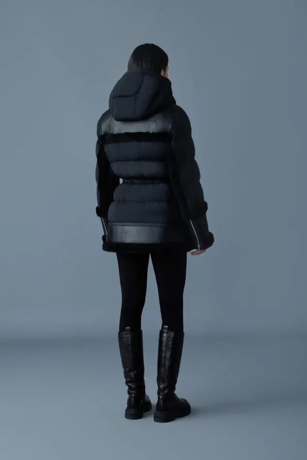 Downs and Jackets Women Mackage LILIBETH Mixedmedia Shearling Down Parka Blacknatural