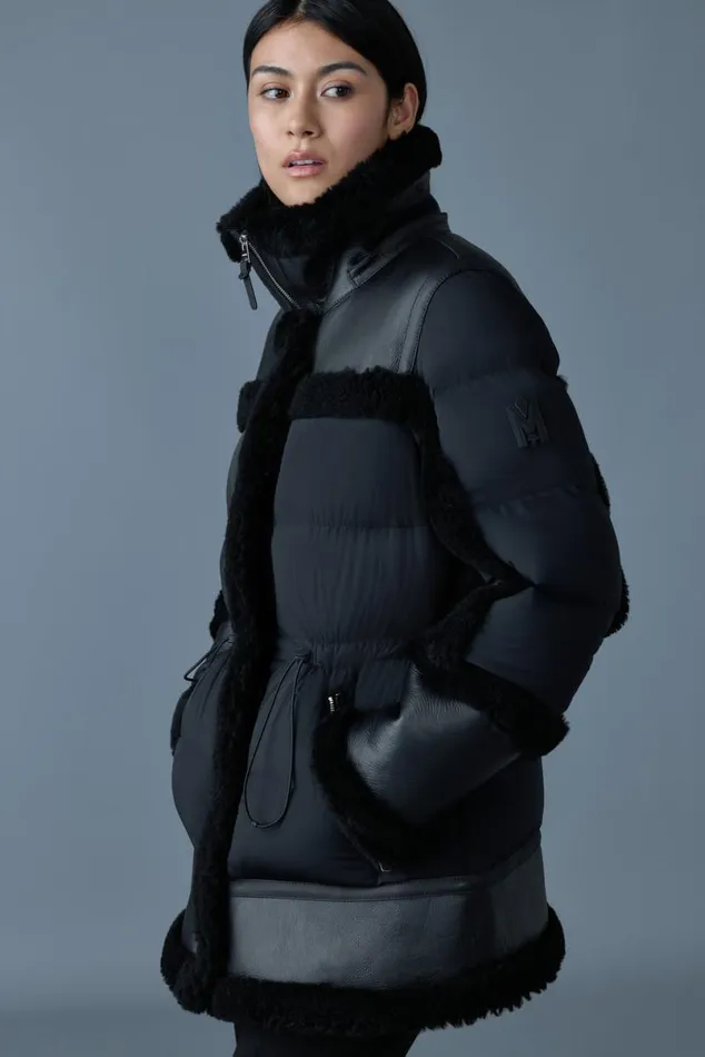 Downs and Jackets Women Mackage LILIBETH Mixedmedia Shearling Down Parka Blacknatural