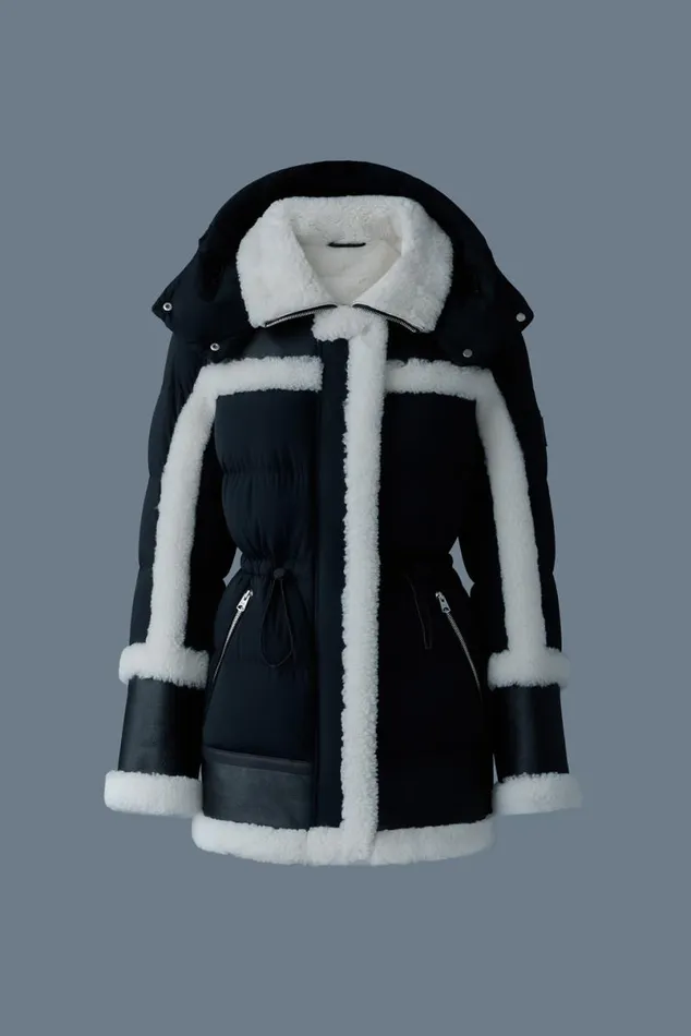 Downs and Jackets Women Mackage LILIBETH Mixedmedia Shearling Down Parka Blacknatural