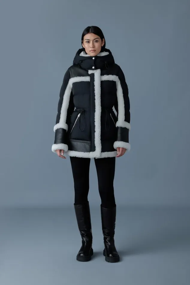 Downs and Jackets Women Mackage LILIBETH Mixedmedia Shearling Down Parka Blacknatural