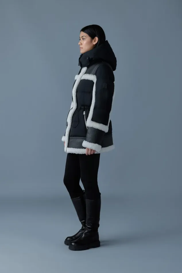 Downs and Jackets Women Mackage LILIBETH Mixedmedia Shearling Down Parka Blacknatural