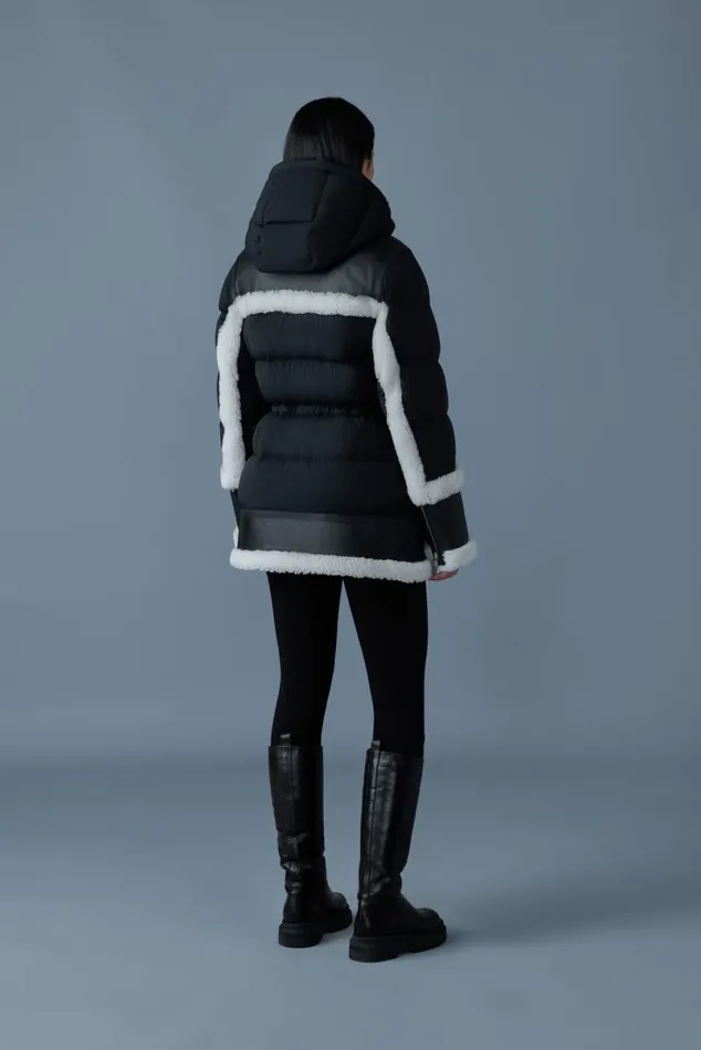 Downs and Jackets Women Mackage LILIBETH Mixedmedia Shearling Down Parka Blacknatural