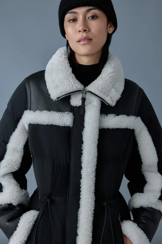 Downs and Jackets Women Mackage LILIBETH Mixedmedia Shearling Down Parka Blacknatural