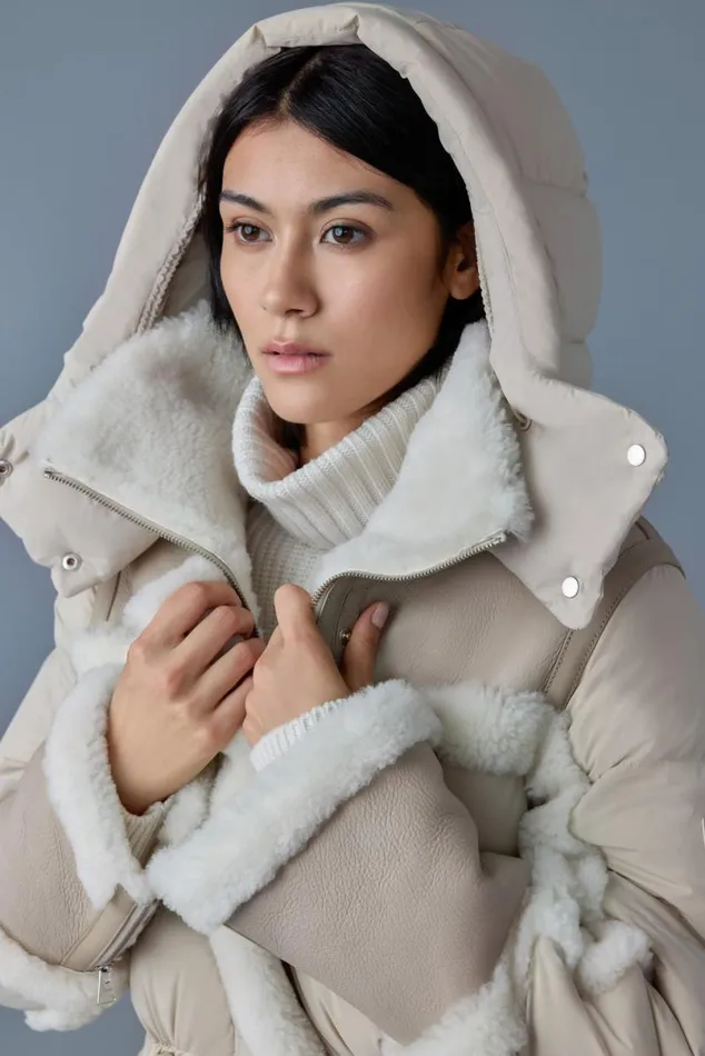 Downs and Jackets Women Mackage LILIBETH Mixedmedia Shearling Down Parka Blacknatural
