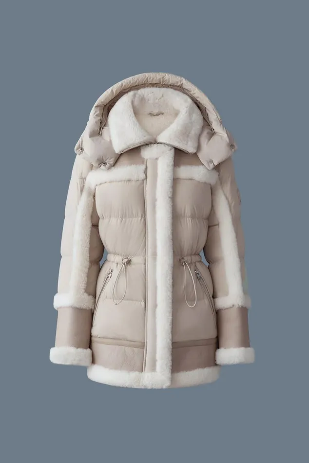 Downs and Jackets Women Mackage LILIBETH Mixedmedia Shearling Down Parka Blacknatural