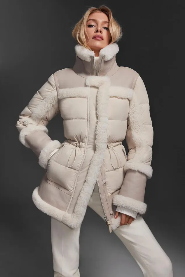 Downs and Jackets Women Mackage LILIBETH Mixedmedia Shearling Down Parka Blacknatural