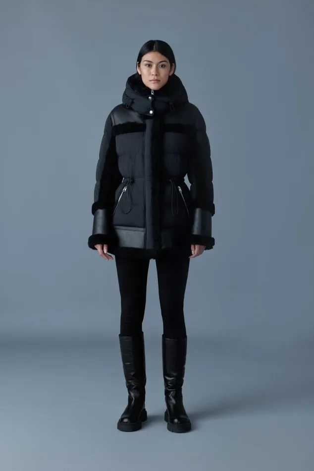 Downs and Jackets Women Mackage LILIBETH Mixedmedia Shearling Down Parka Blacknatural