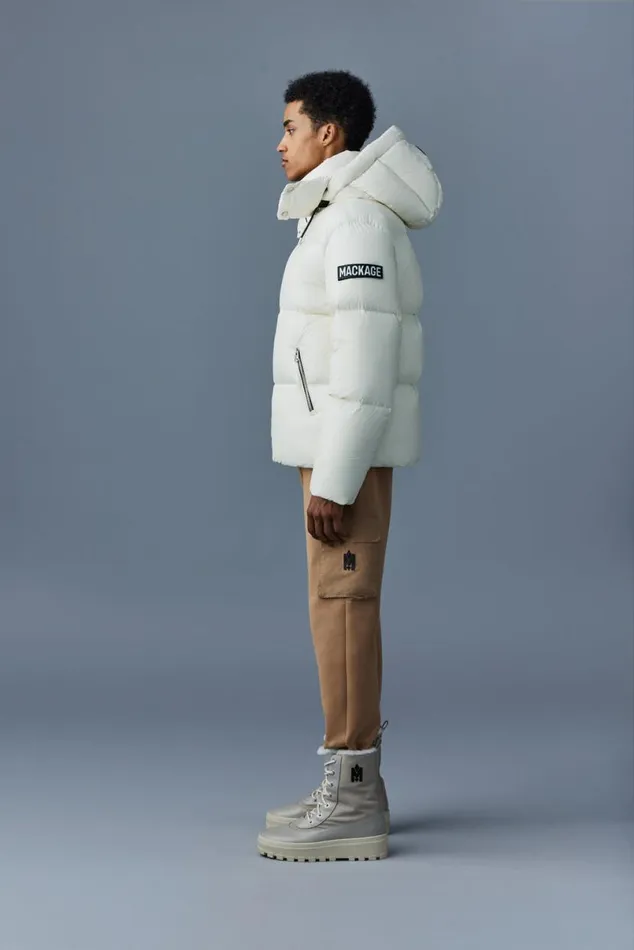 Downs and Parkas Men Mackage KENTZ Lustrous Down Jacket With Hood White