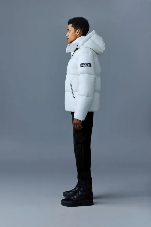 Downs and Parkas Men Mackage KENTZ Lustrous Down Jacket With Hood White
