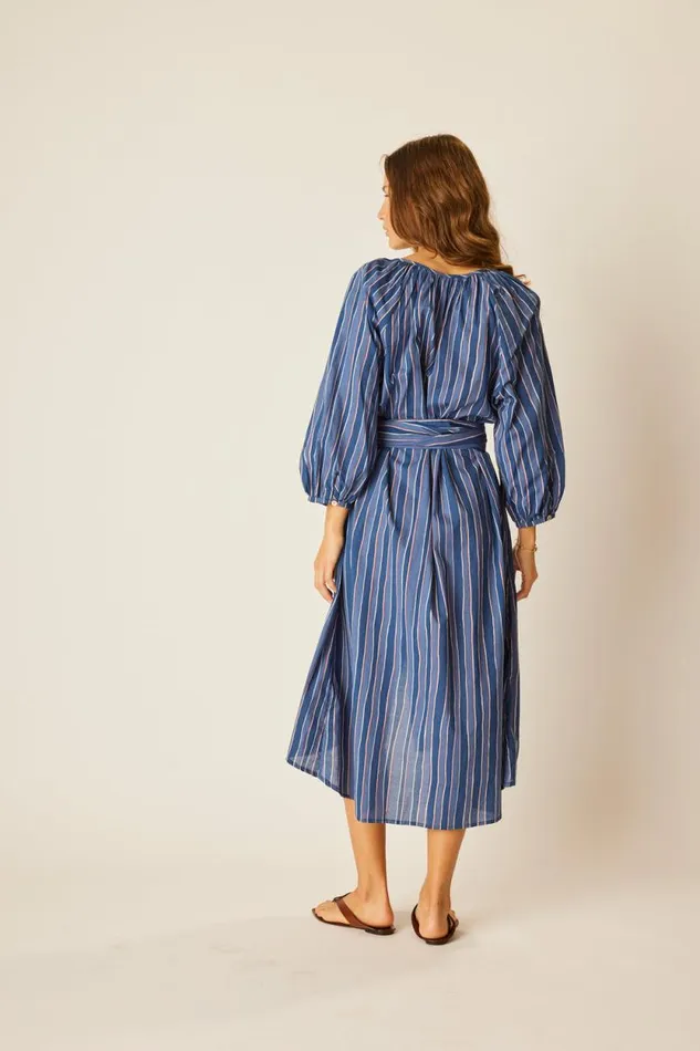 Dresses Shop Natalie Martin ALEX MIDI WITH SASH Batik Stripe Navy