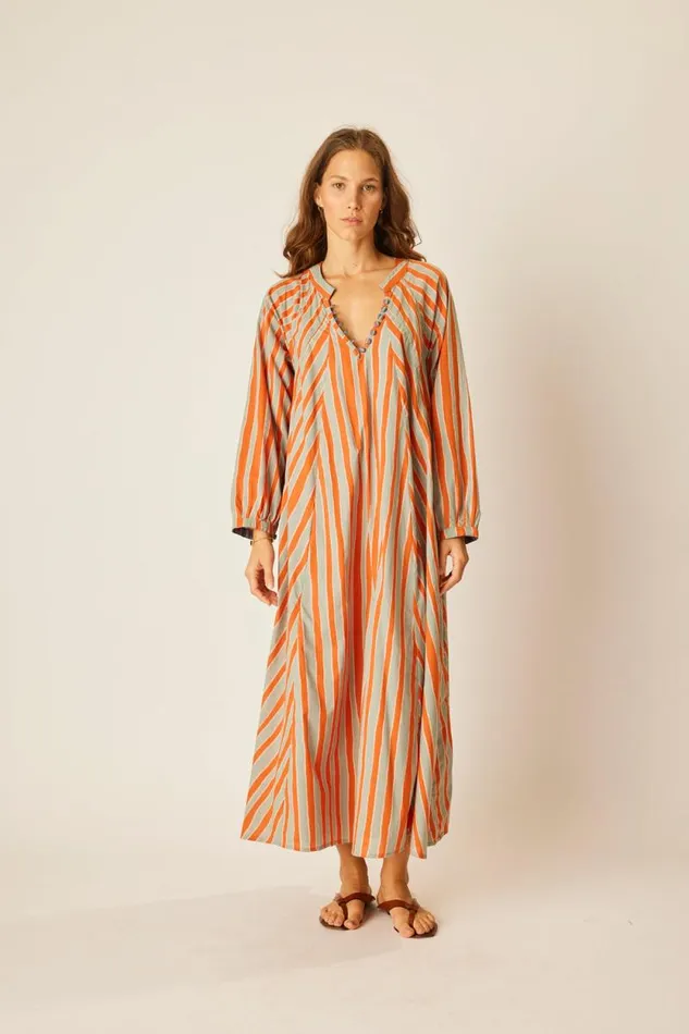 Dresses Shop Natalie Martin FIORE MAXI Batik Stripe Sage