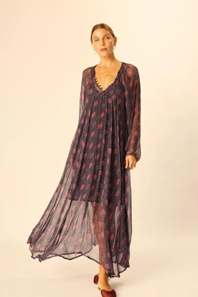 Dresses Shop Natalie Martin FIORE MAXI Snowflake Aubergine