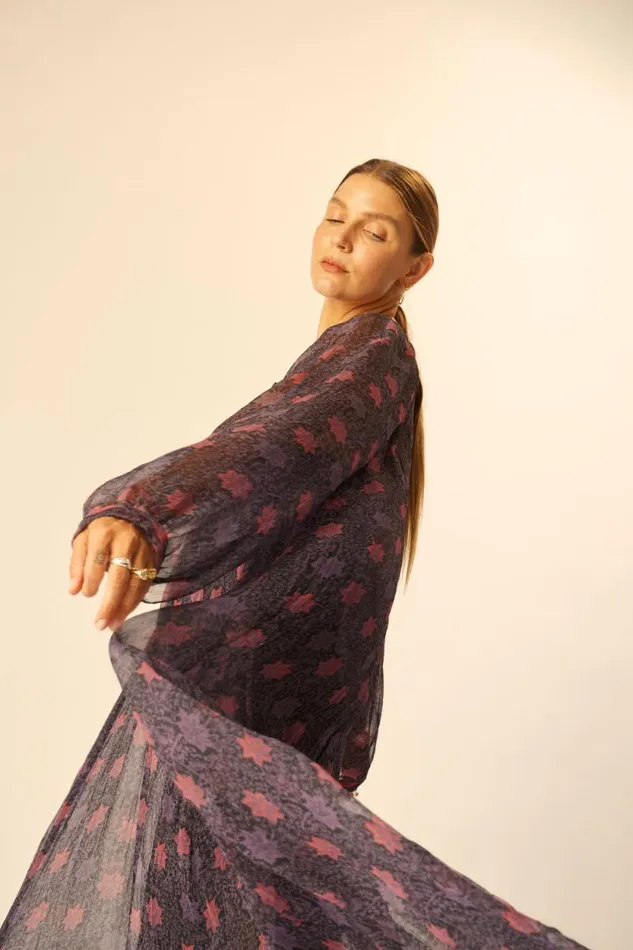 Dresses Shop Natalie Martin FIORE MAXI Snowflake Aubergine
