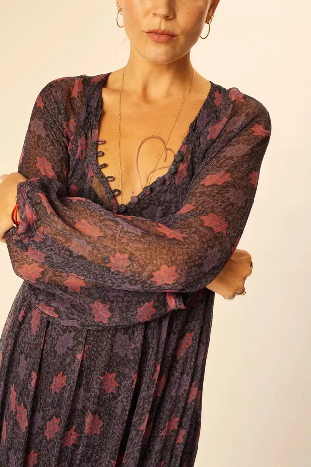 Dresses Shop Natalie Martin FIORE MAXI Snowflake Aubergine