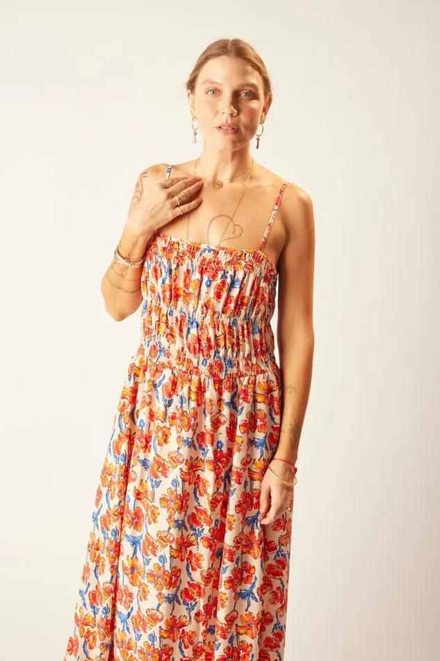 Dresses Shop Natalie Martin GINA MAXI Silk Watercolor Clementine