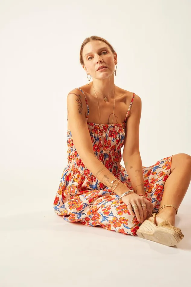 Dresses Shop Natalie Martin GINA MAXI Silk Watercolor Clementine