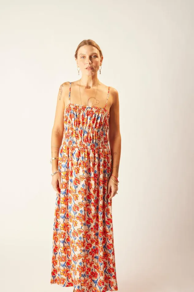 Dresses Shop Natalie Martin GINA MAXI Silk Watercolor Clementine