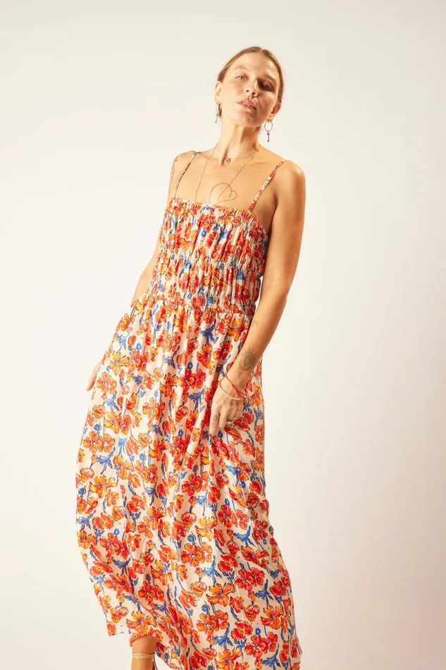 Dresses Shop Natalie Martin GINA MAXI Silk Watercolor Clementine