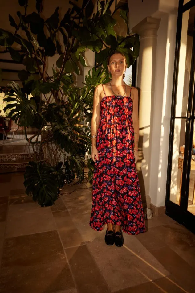 Dresses Shop Natalie Martin GINA MAXI Silk Watercolor Print Onyx